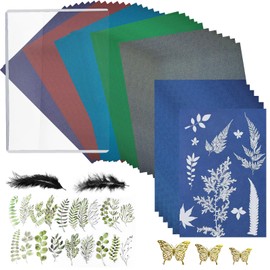 Dreamsolearoy Pack of 36 Cyanotype Paper Kit, A5 Sun Print Paper, 6 Colours, Natural Fibre Material, with Butterfly, Leaves and Feathers, for Children, Adults, DIY for Crafts