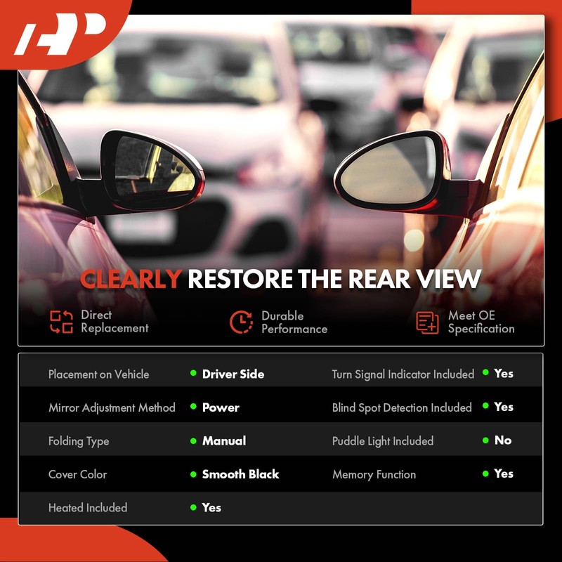 A-Premium Driver Side Power Door Mirror - Compatible with Toyota