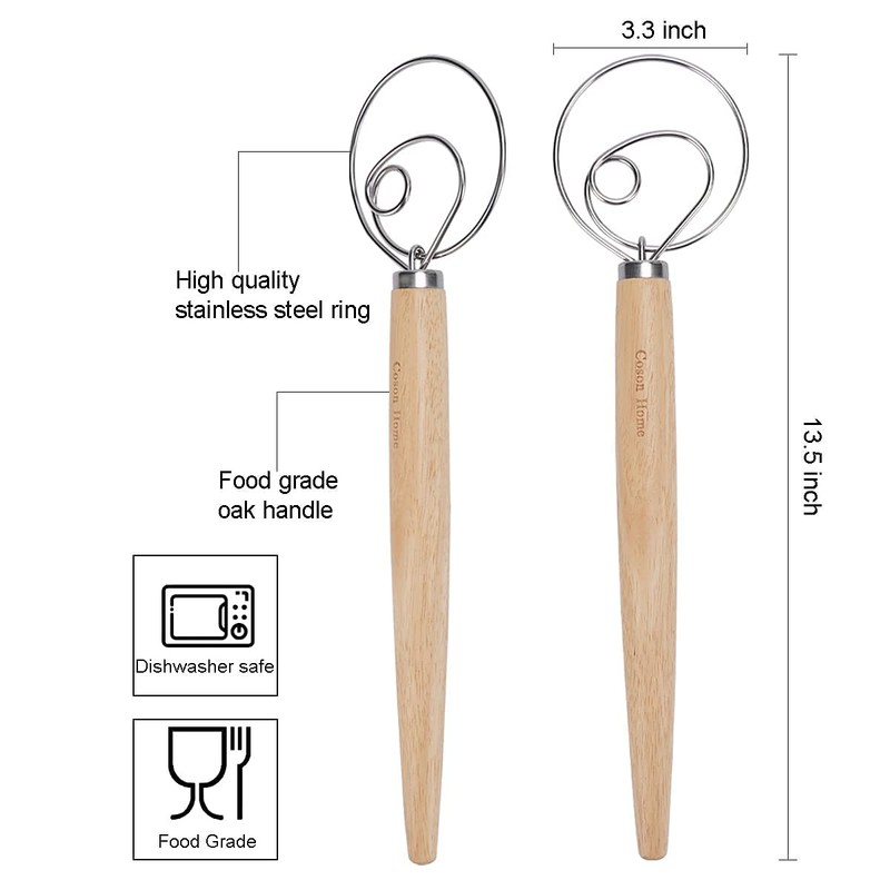 Pack of 2 Danish Dough Whisk, Kitchen Baking Flour Mixing