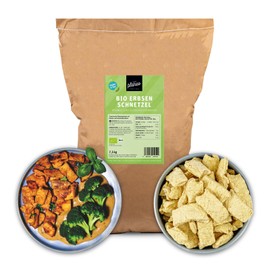 Planeo BIO Erbsen Schnetzel 7,5kg – hergestellt in Skandinavien – Veganer Fleischersatz in Grosspackung mit über 50% Eiweiss, ideal für Gastronomie & Vorrat, aus Erbsen- und Ackerbohnenprotein