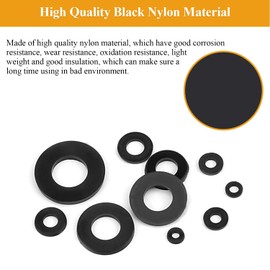 Sutemribor 640 Pieces 8 Sizes Black Nylon Washers Assortment Kit, Nylon Metric Washers, Nylon Flat Washers, Plastic Washers (M2 M2.5 M3 M4 M5 M6 M8 M10)