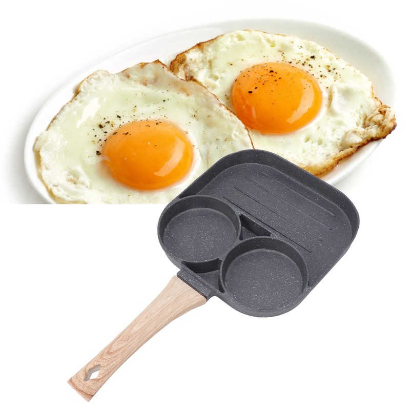 Egg Frying Pan 2 Round Cup 3 Section Stick Proof
