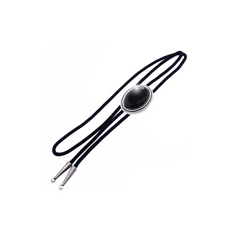 Black Oval Stone Obsidian Bolo Tie Necklace Polar Tie prt0209