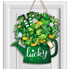 Boao Boao St. Patrick's Day Lucky Door Sign Shamrock Hanging Door Hanger Decor Irish Wooden Sign Saint Patricks Day Green Clover Decor for Front Home Outdoor Farmhouse Porch