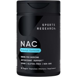 Sports Research N-acetil L-cistena (NAC) 600 mg, 90 cpsulas vegetarianas, veganas, sin OMG, sin gluten. Aroma de limn                                 