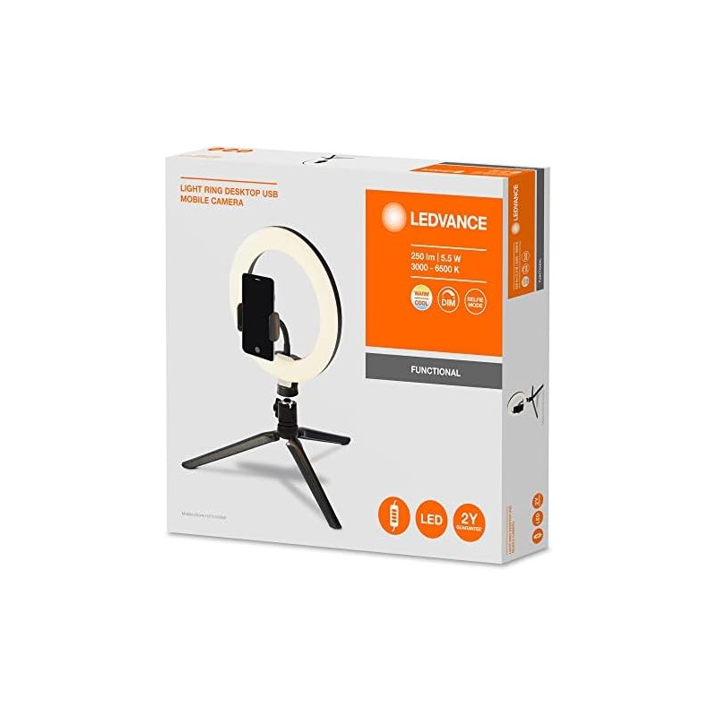 LEDVANCE Mobile Camera Light Ring Desktop, 5.5 W, Negro
