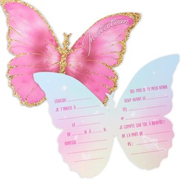 COLOFALLA 12 Invitation Cards Butterfly Children's Birthday Party Invitation for Girls in French Birthday Invitation