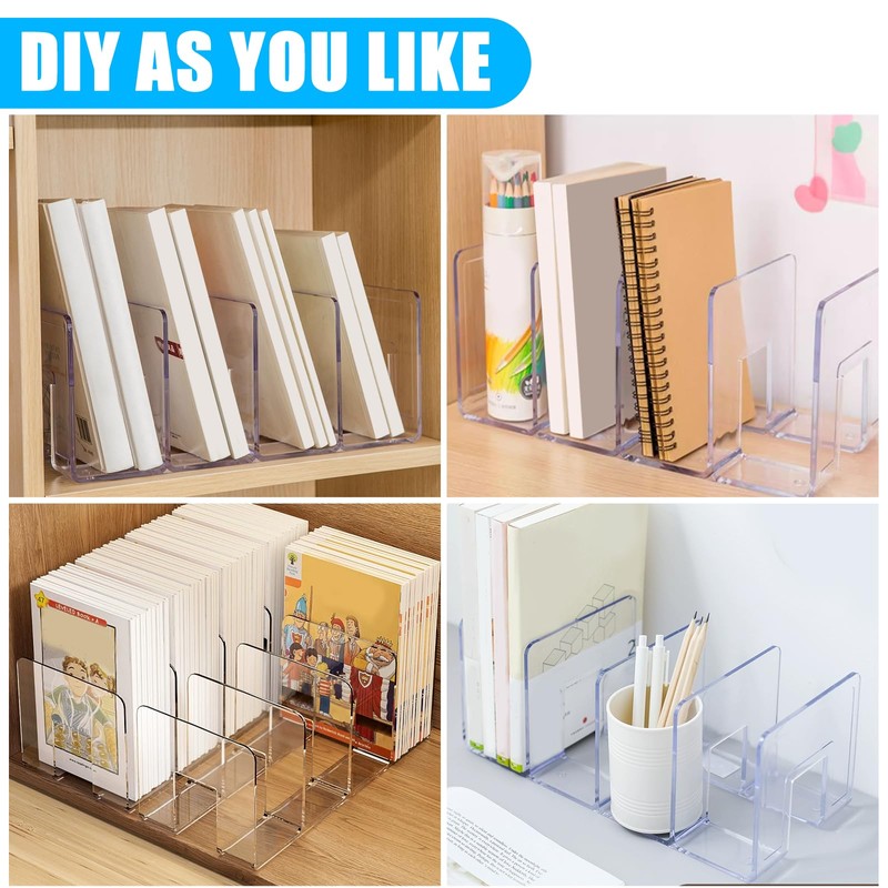 ASelected 2 Pack Acrylic Magazine Holder,4 Slots Clear Multifunctional Desktop