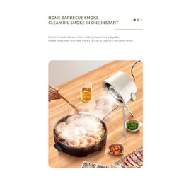 Portable Desktop Range Hood with 3-Speed Fan. Adjustable Hanging Mini Extractor Hood for Kitchen, Indoor BBQ, Hot Pot. Strong Suction, Low Noise. Filters Fumes, Removable Washable Oil Filter. (Grey)