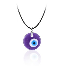 COLORFUL BLING Blue Turkish Glass Evil Eye Pendant Necklace Set Glass Leather Rope Hamsa Hand for Women Men Lucky Protection Wealth Amulet Jewelry-Purple
