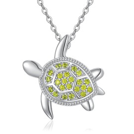 PRAYMOS Sea Turtle Necklace for Women Sterling Silver August Birthstone Ocean Hawaiian Beach Necklace Sea Turtle Jewelry Gifts