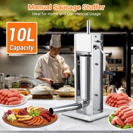 Sausage Stuffer, Manual 22LBS/10L Sausage Maker Machine, Meat Stuffer with Dual Speed, Stainless Steel Heavy Duty Sausage Filler with 5 Stuffing Tubes, for Commercial and Home Use