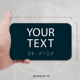 ALPHA DOG ADA SIGNS - Custom Sign for Business, 3x5 Inch, ADA Compliant, Custom Office Sign with Braille, Room Sign, Indoor or Outdoor, Made in the USA, Black