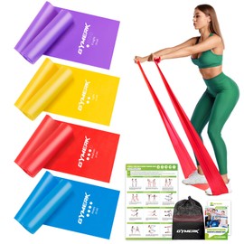 GYMERK Fitness Bands Set of 4, 1.8 m Fitness Band, 4 Resistance Levels with Exercise Poster, Exercise Band with Carry Bag and Exercise Instructions (English language not guaranteed), Ideal for Yoga,