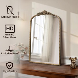 Micasso Vintage Wall Gold Mirror: 31"x 19" French Baroque Antique Mirror - Traditional Ornate Decorative Arched Mirrors for Wall/Bathroom/Entryway/Fireplace/Hallway - Home Decor for Living Room