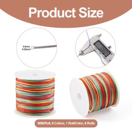 Pandahall 6 Rolls Nylon Thread Segment Dyed Chinese Knot Cord 0.8mm Bracelet Braided Round Cord for Beading Jewelry Making 50m/roll