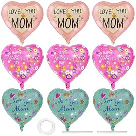 Happy Mothers Day Balloons, 18" Heart Shape Foil Love You Mom Balloons for Mother's Day Mom Birthday Party Decorations