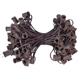 Brightown 2 Packs C9 Light Strand 100 FT for E17-12 Spacing, Outdoor String Light Christmas Stringer with 100 Sockets for Patio, Brown Wire