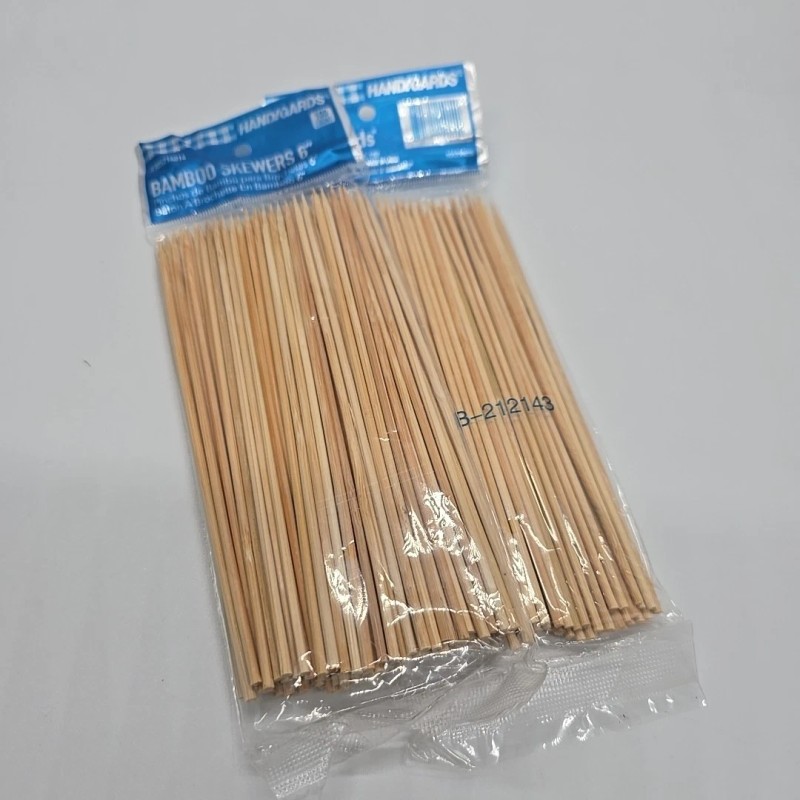 Handgards 200 PCS 6" Bamboo Skewers Natural Wooden 6 inch