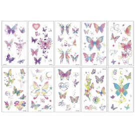 CCAIPU Temporary Tattoo for Kids, 10 Sheets Car | Dinosaur | Animal Tattoo Stickers, Waterproof Cartoon Fake Tattoo Sticker Set (10 - Butterflies)