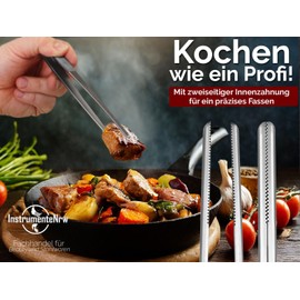 Professional Barbecue Tongs Cooking Tongs Stainless Steel Tweezers with Inner Teeth in Straight Design in Case for Precise Grasping and Turning of Meat, Sausages or Vegetables (30 cm)