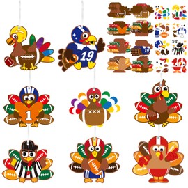 WATINC Thanksgiving Craft Kit for Kids - 123pcs Turkey Hanging Ornaments DIY Football Sticker Crafts with String, Fall Autumn Thanksgiving Home Classroom Game Activities Party Favors Tree Decoration