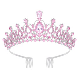 Schmoopy Tiara Crown for Women, Crystal Tiara for Bridal Prom Queen Birthday Birthday Party (B-Pink)