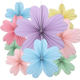 9 Pcs Paper Decorations Hanging, Paper Fan Decorations, Macaron Color Flower Fans for Wedding, Birthday Party, Festival, Tea Party, Boys and Girls(35/25/20 cm Each 3 Pcs)