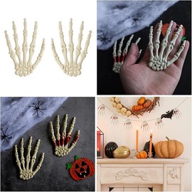 1 Pair Skeleton Hand Decoration Halloween Skeleton Hand Horror Art Naughty Props Fake Arm Hanging Ornament Porch Mantel Desk Window Shelf Haunted House Terror Props (White)