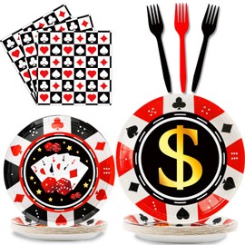 96 Pcs Casino Party Supplies Paper Plates Napkins Las Vegas Party Birthday Decorations Favors for Poker Card Playing Club Serves 24