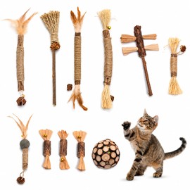 11 Piezas Palitos dentales para Gato, Juguetes para Gatos Gato Catnip, ratán Plateado Natural, Estimula el apetito del Gato, Alivia el estrés y Limpia