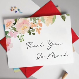 Floral Thank You Card – Elegant Thank You So Much Greeting Card for Friends, Family, Coworkers, Teachers, Neighbors – Appreciation Card for Birthday, Wedding, Baby Shower, Graduation, Farewell, Retirement, Everyday Gratitude – 8x5.3 Inch with Envelope