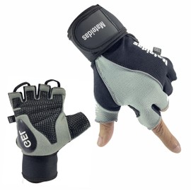 Mateidas gym gloves men cycling gloves for men weight lifting gloves women bike gloves leather with wrist strap breathable padded support with palm protection (Grey, L)
