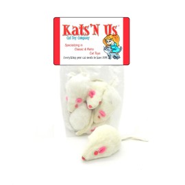 Real Rabbit Fur White Mouse Cat Toy - 10 Pak - Rattle Sound