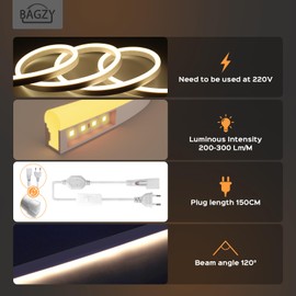 BAGZY Neon LED Strip 2 m Outdoor Use Neon Waterproof Strip 230 V Outdoor 120 LED/M Flexible DIY Light Strip for Indoor Christmas Party Outdoor Use with Power Supply and Controller (Natural White)