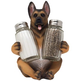 German Shepherd Police Dog Salt and Pepper Shaker Set with Decorative Display Stand Holder Canine Figurine for Kitchen Decor Table Centerpieces As K-9 Gifts for Policemen by Home-n-Gifts