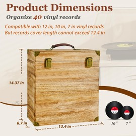 YIYYZI Vinyl Record Storage Box, Solid Wood Vinyl Record Box Fits Standard Records- 7/10 Inch, (Upgrade Double Latch) LP Album Record Storage Case Hold 40 Records - Carbonized Brown (Carbonized Brown)