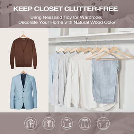 FairyHaus Wooden Hangers 20 Pack, Natural Wood Hangers with 360° Swivel Hook and Notches, Slim & Lightweight Hangers Wood for Clothes Coat Suit Jacket