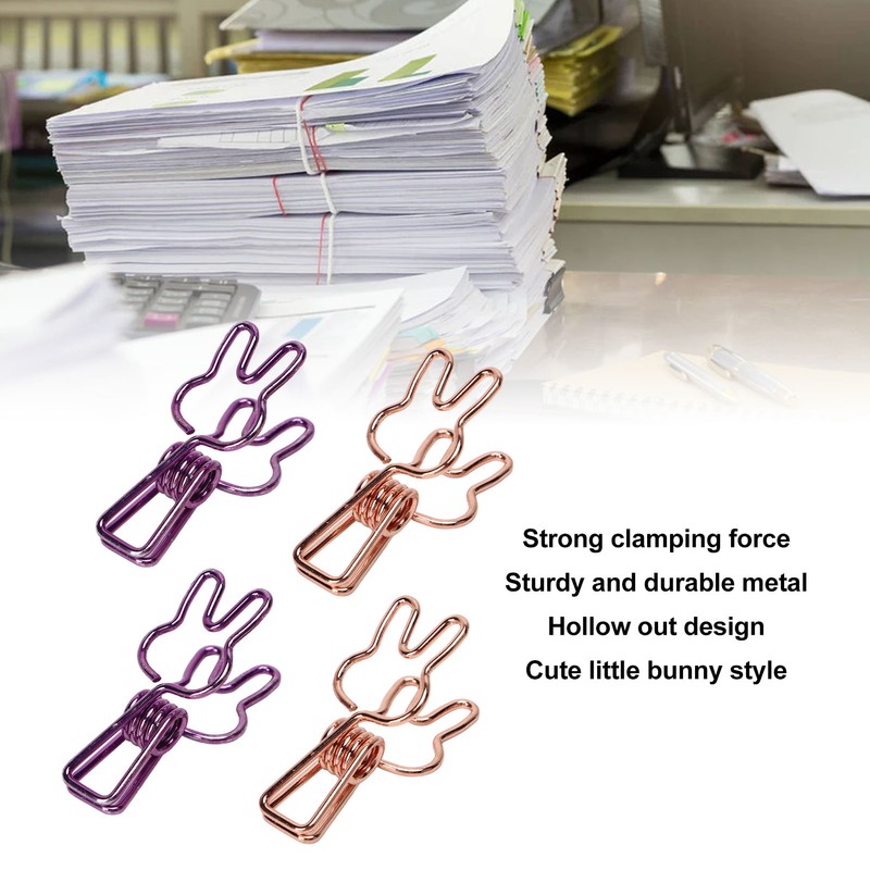 100Pcs Bunny Binder Clips Hollow Out Strong Clamping Sturdy Metal