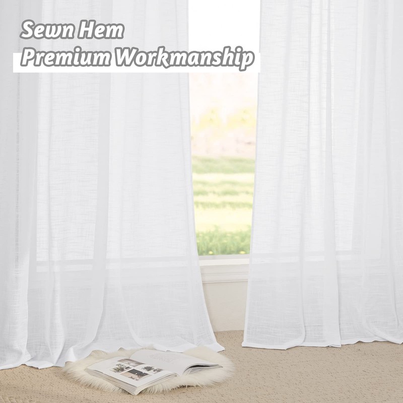 RYB HOME White Semi Sheer Curtains 84 inches Long -