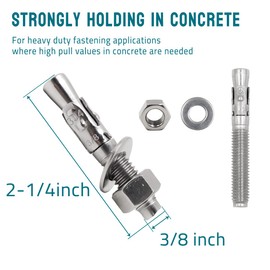 ini moni 3/8" x 2-1/4 inch Strong Wedge Anchor, Stainless Steel Screws and lag Bolts for Cement and Concrete only (5 pcs)