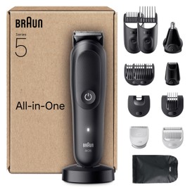Braun All-in-One Series 5 Grooming Kit, 13in1, Ultra Sharp Blade, 120 Min, SkinGuard for Body, Precise & Efficient Trim, AquaGrip for Under Water Use, AIO5565, Black