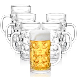 Yesland 6 Pack Beer Mug with Handle, 20 oz Glass Beer Stein Mugs for Freezer Large Heavy-Duty Beer Cups Drinking Glassware Pub for Bar, Alcohol, Beverages, Men, Clear