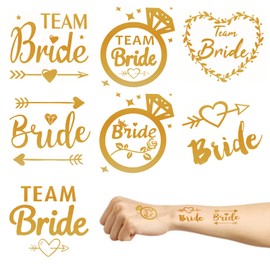 MOSNOW Team Bride Tattoos Gold 3 Types Tattoo Stickers for the Bride 4 Types Tattoo Stickers for Bridesmaid Temporary Tattoos Decoration Accessories Pack of 30