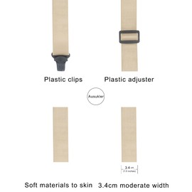 Ausukler Suspenders for Men Heavy Duty with Plastic Clips, Visible or Hidden under Shirt Clothing (Beige)