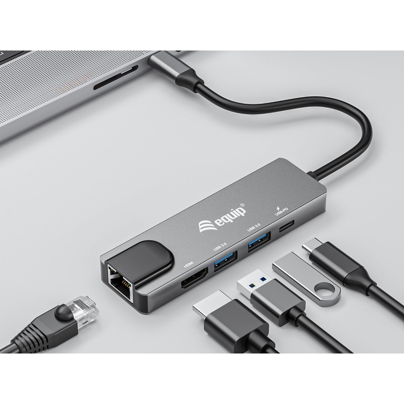 Equip 133489 USB-C 5-in-1 Multifunction Adapter HDMI Gigabit LAN USB