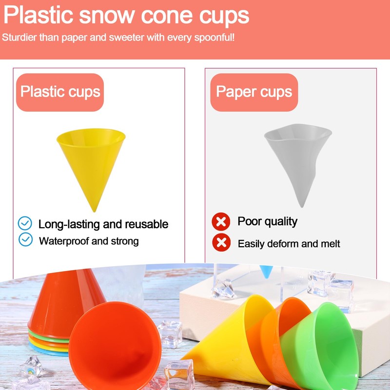Lyreh 10pcs Reusable Snow Cone Cups, 4.1x3.1 Inch Plastic Shaved
