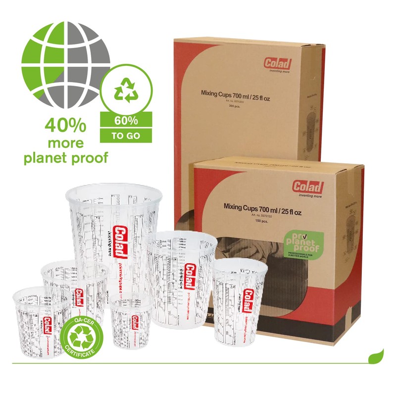 Colad Disposable Clear Solvent Resistant Paint Cups with Printed Mixing