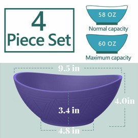Perlapoc 60 OZ Large Capacity Bowl Wheat Straw Bowl Alternative to Plastic Bowl Reusable Unbreakable Bowls Set Large Bowls for Salad Fruit Popcorn | Dishwasher & Microwave Safe Bowl 4 PCS - Mondrian