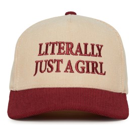 Two Tone Vintage Corduroy Snapback Hat - Literally Just A Girl - Burgundy/Beige